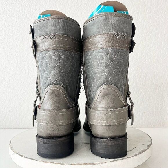 Lane Dustoff Women’s Western Moto Boots Gray Leather Harness Zip Ankle Size 7.5 - Picture 3 of 11